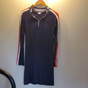Venus Navy Blue Long Sleeve Dress with Red and White Stripes